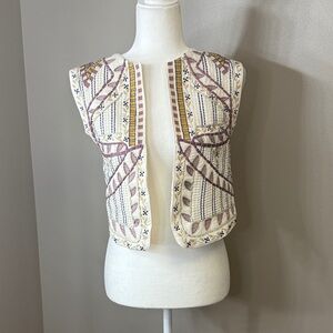 Mango Cream Vest with Purple Embroidery